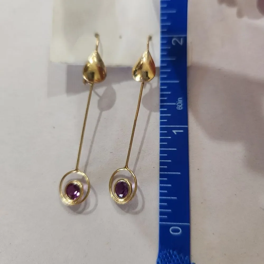 Unbranded Gold Drop Earrings with Amethyst Accent Slingback Hook Closure NWOT